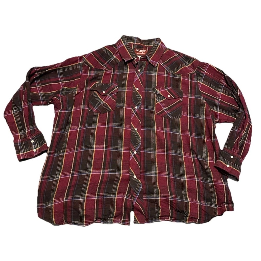 Vintage Wrangler Pearl Snap Big Mens Flannel Western Shirt Sx 3XL Purple Plaid